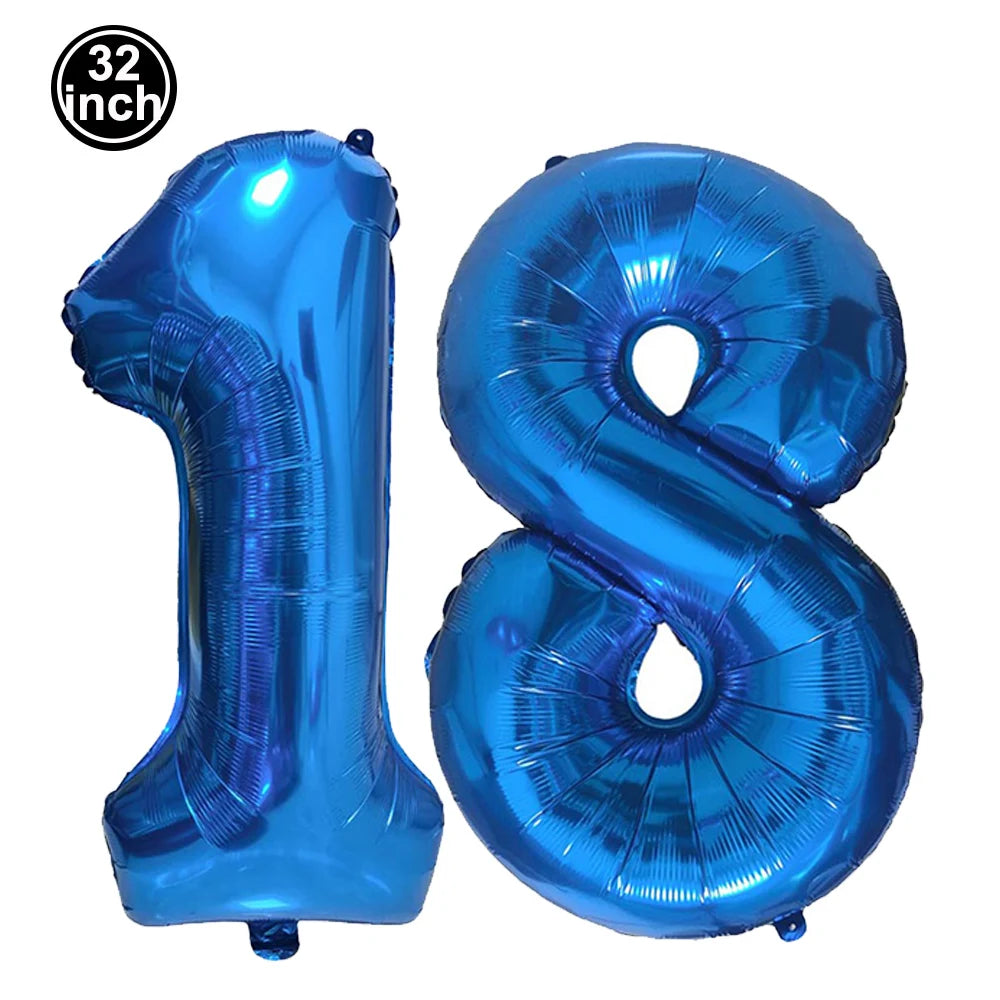 Number 18 Balloon 18 Digit Balloon Eighteen Figure Blue Green 18th Birthday Big Large Red Rose Golden Black Colorful 32inch Ball