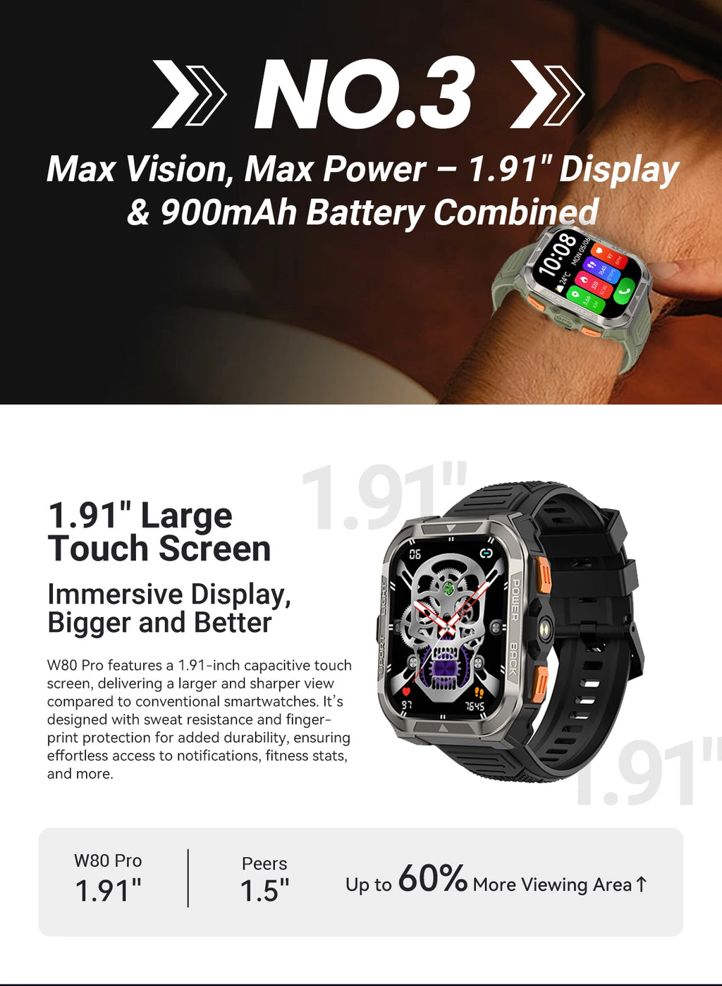[World premiere]Blackview W80 PRO Outdoor Rugged Smart Watch, GPS Position Smartwatch, 1.91‘’ Display, 900mAh with Flashlight