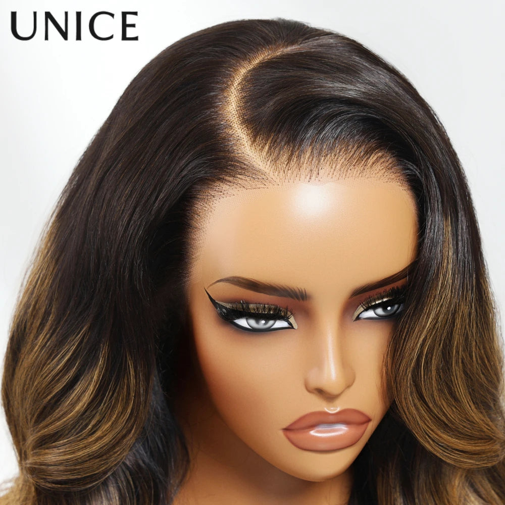 UNICE Cappuccino Ombre Loose Wave Wig With Invisible Drawstring 13x4 Pre Cut Pre Bleached Glueless Wig Human Hair Ready To Wear