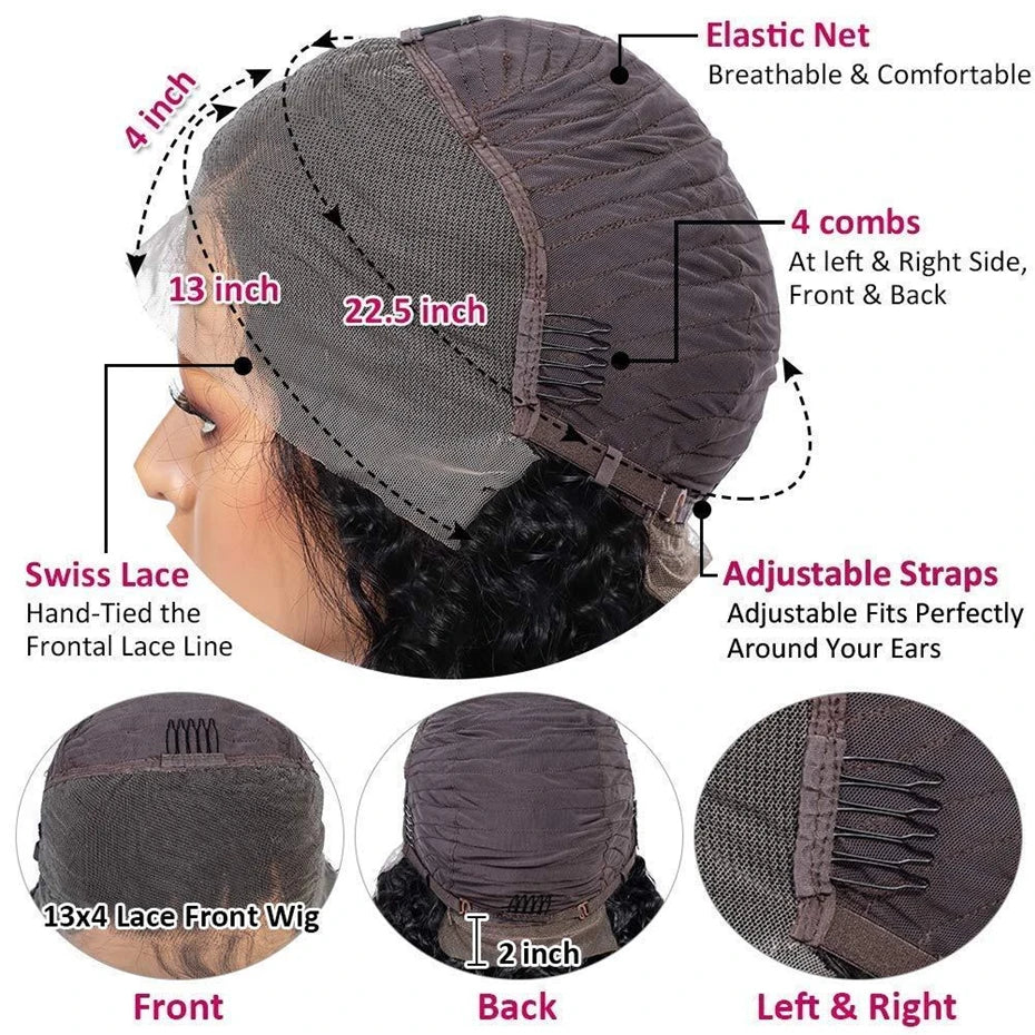 34 36Inch Deep Wave 13x4 13x6 Transparent Lace Frontal Wig Human Hair Water Curly 4x4 Lace Closure Wigs For Black Women Bling