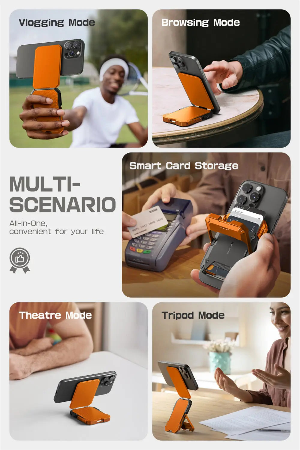SUPCASE Magnetic Tripod Phone Stand Credit Card Holder for iPhone 16/15/14/13/12 Adjustable Phone Stand Compatible with MagSafe