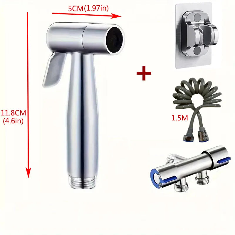 1 Set 304 Stainless Steel Wire Drawing Non-Punching Booster Toilet Spray Gun - Female Washing Device with Small Flower Sprinkler