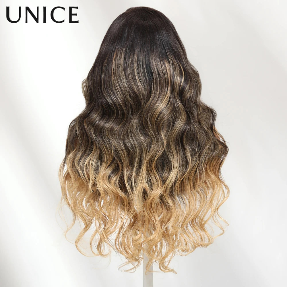 UNICE Blonde Highlights Loose Wave Wig With Face Framing Layers 7x5 Lace Pre Cut Pre Bleached Glueless Wig Human Hair ReadyToGo