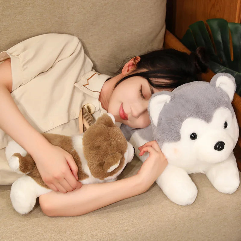 30/40CM Cute Husky Dog Plush Toy Stuffed Animal Soft Kawaii Lying Brown Pet Puppy Pillow Doll Toys for Xmas Gift