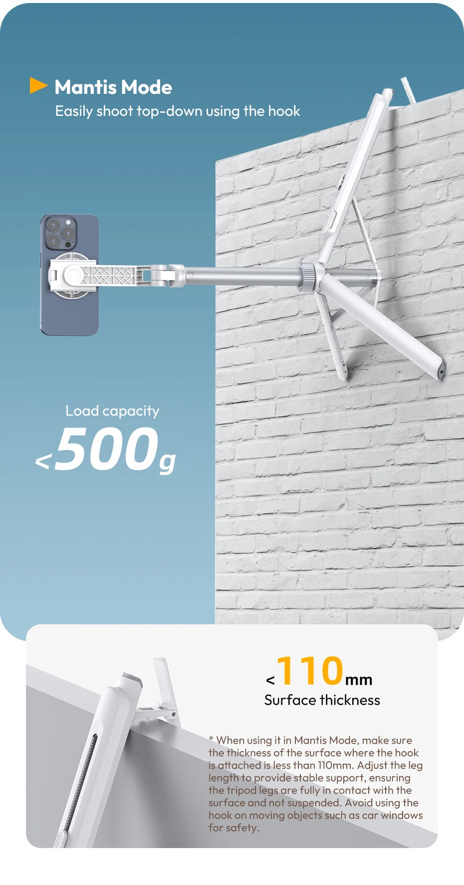 Ulanzi TT88 Overhead Selfie Stick 1.44M with MagSafe Clamp Photograph Tripod for Phone Livestreaming Vlog with Remote Control