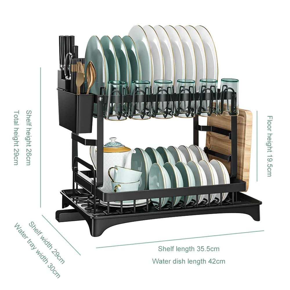 2 tier,dish drying rack,Cutlery rack with spout and draining tray,cutlery holder,cup holder,kitchen countertop storage rack