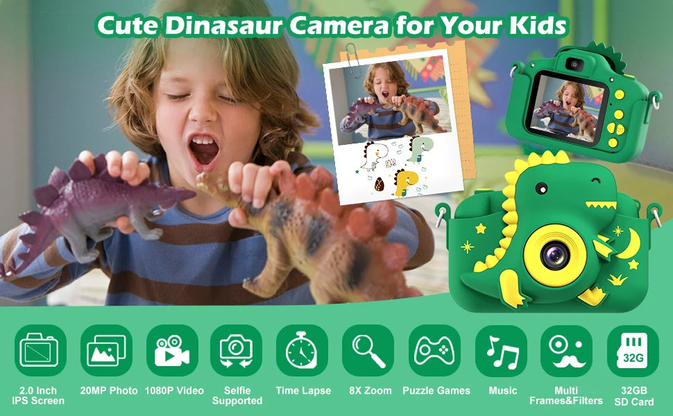 Kids Camera, 2.0" Toddler Digital Camera with 32GB Card,  20MP & 1080P HD Selfie Children's Camera for Boys Girls
