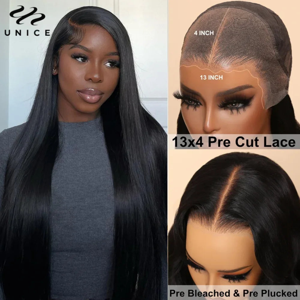 UNice Pre Everything Frontal Wig Pre Bleached Pre Cut 13x4 Lace Front Wig Straight Lace Front Wig Human Hair Wear Go Lace Wigs