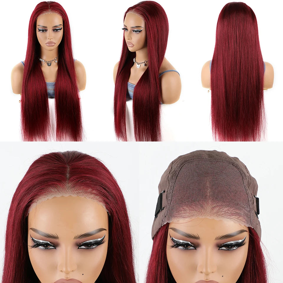 99J Burgundy Glueless Wig - Brazilian Straight Human Hair Lace Front Wig 24 Inch
