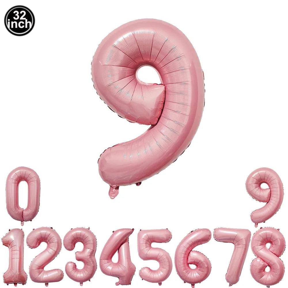 32inch Hot Pink Rose Foil Number Balloons Girls Birthday Pink Large Number Balloon Birthday Wedding Baby Shower Party Decor