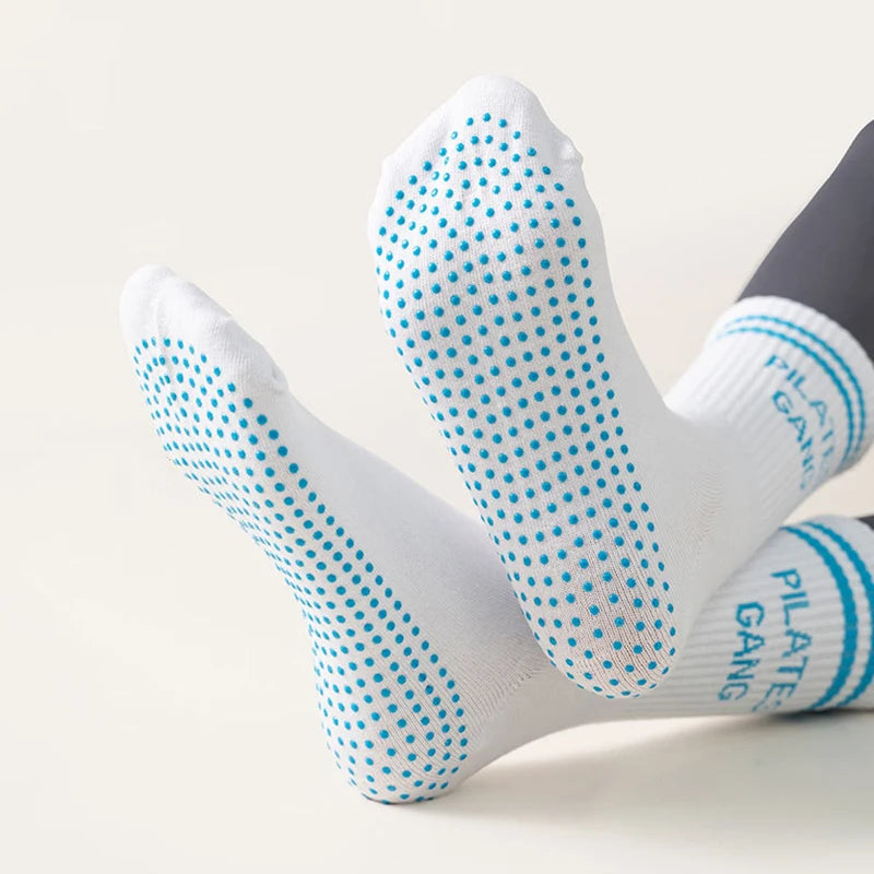 Yoga Socks Women Cotton Stripe Pile Silicone Non-slip Grip Pilates Crew Socks