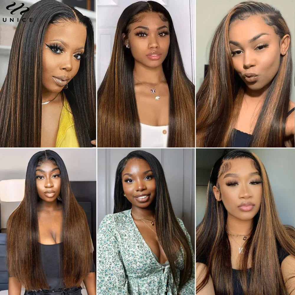 UNICE Hair Balayage Straight Human Hair Bundles 1/3/4 PCS Deal #FB30 Pre Colored Sew In Bundles Human Hair Extensions