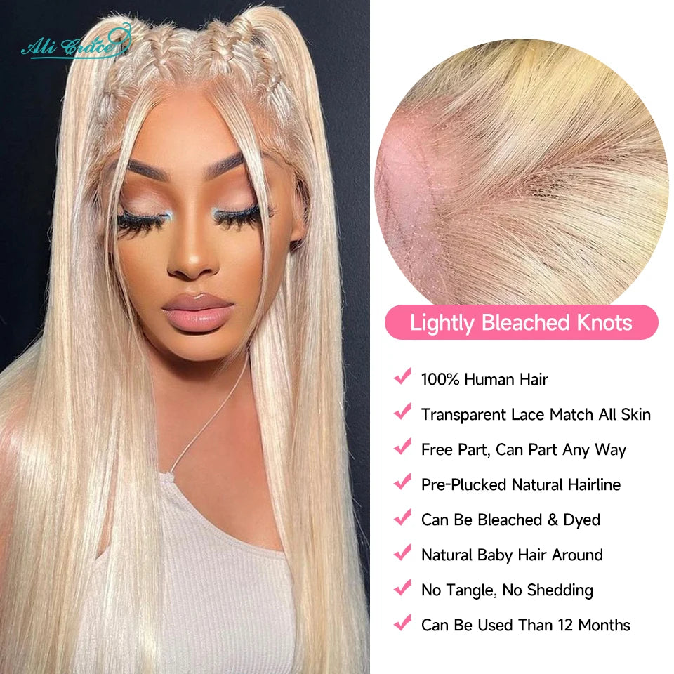Ali Grace Hair 613 Blonde Color Straight 13x4 Transparent Lace Frontal Brazilian Hair 100% Human Hair Pre Plucked with Baby Hair
