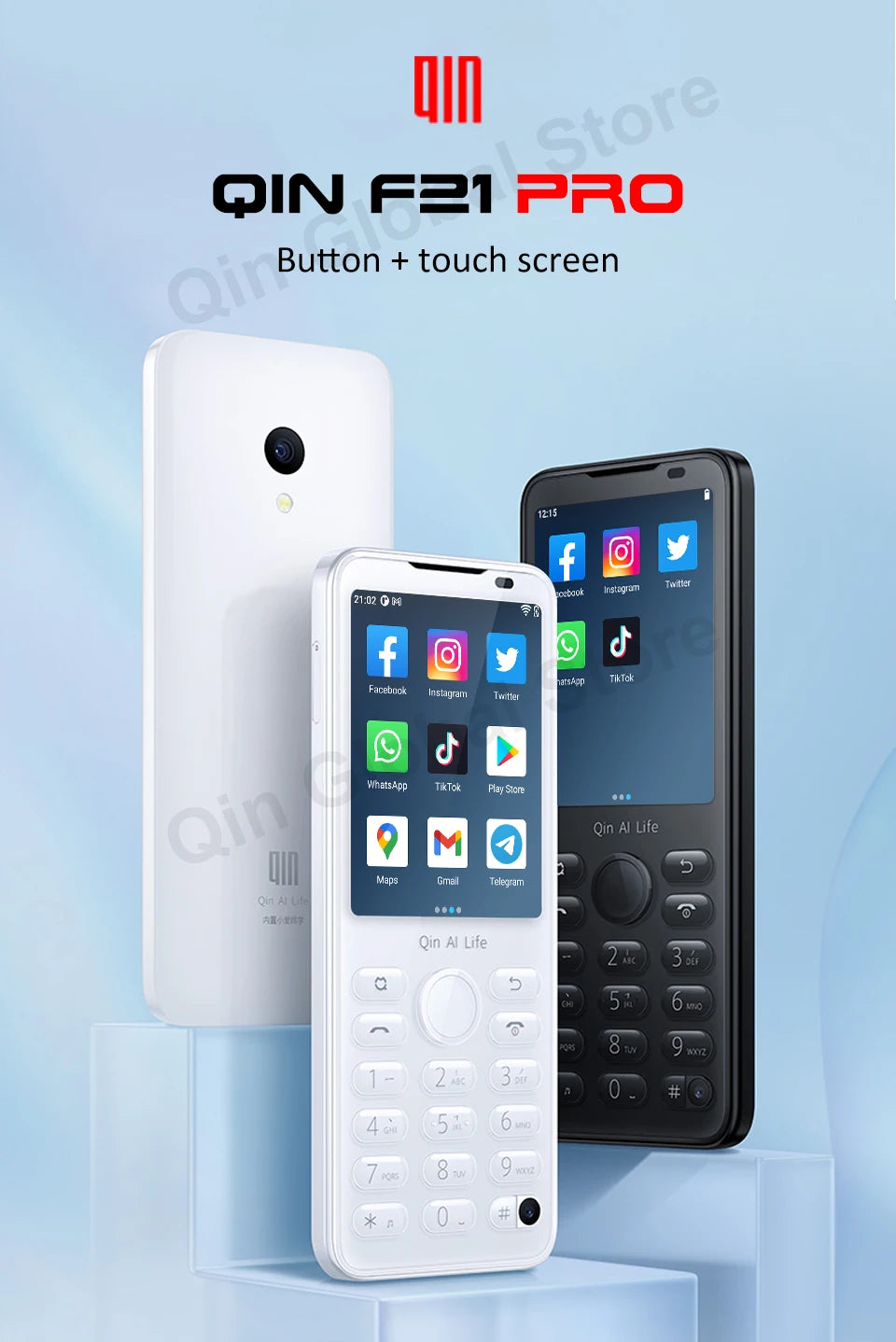 Qin F21 Pro Smart Touch Screen Phone Wifi 2.8 Inch 3GB 32GB Bluetooth 5.0 Duoqin Global Version 2120mAh Android Play Store Phone