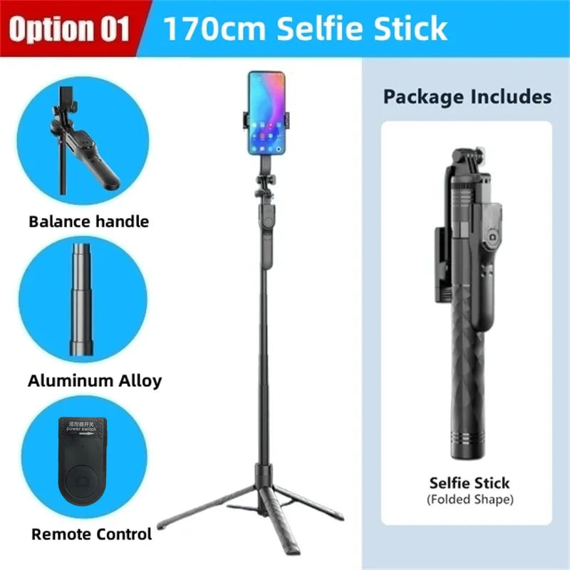 FANGTUOSI 1750mm Wireless Selfie Stick Tripod Stand Foldable Monopod With Led Light For Smartphones Balance Steady Shooting Live