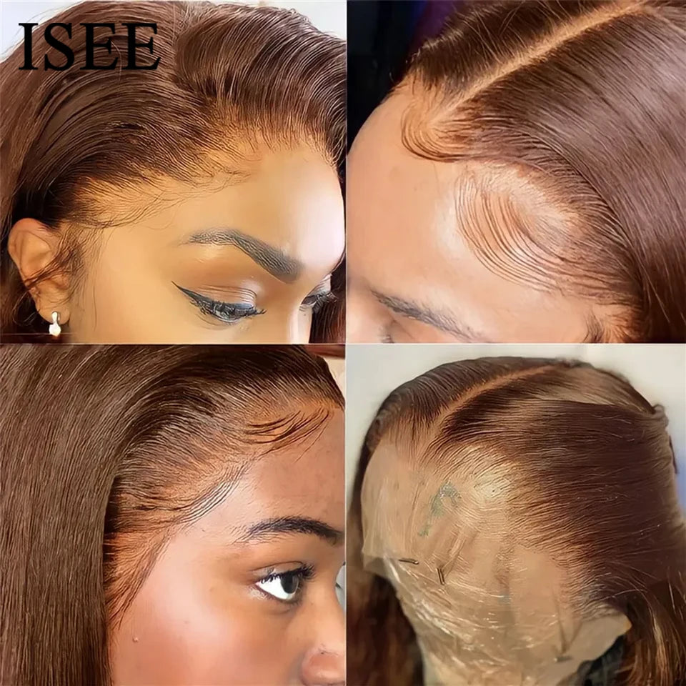 ISEE Hair Wig Brazilian Straight Chocolate Brown Lace Front Wig 13x4  Colored Wig Human Hair 4x4 Closure Wig On Sale Clearance
