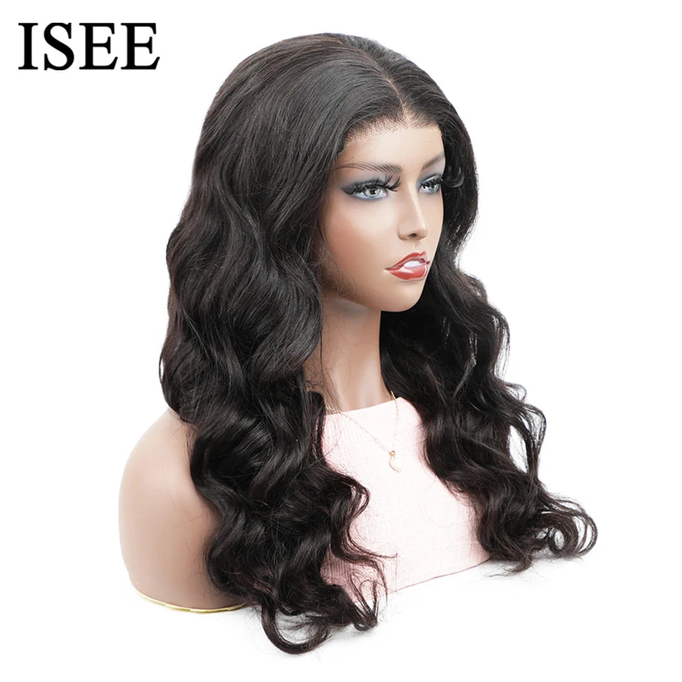 ISEE Hair Wear And Go Body Wave Lace Front Wig Pre Bleached Knots 6x9 M cap Lace Glueless Wig Human Hair Pre Cut PrePlucked