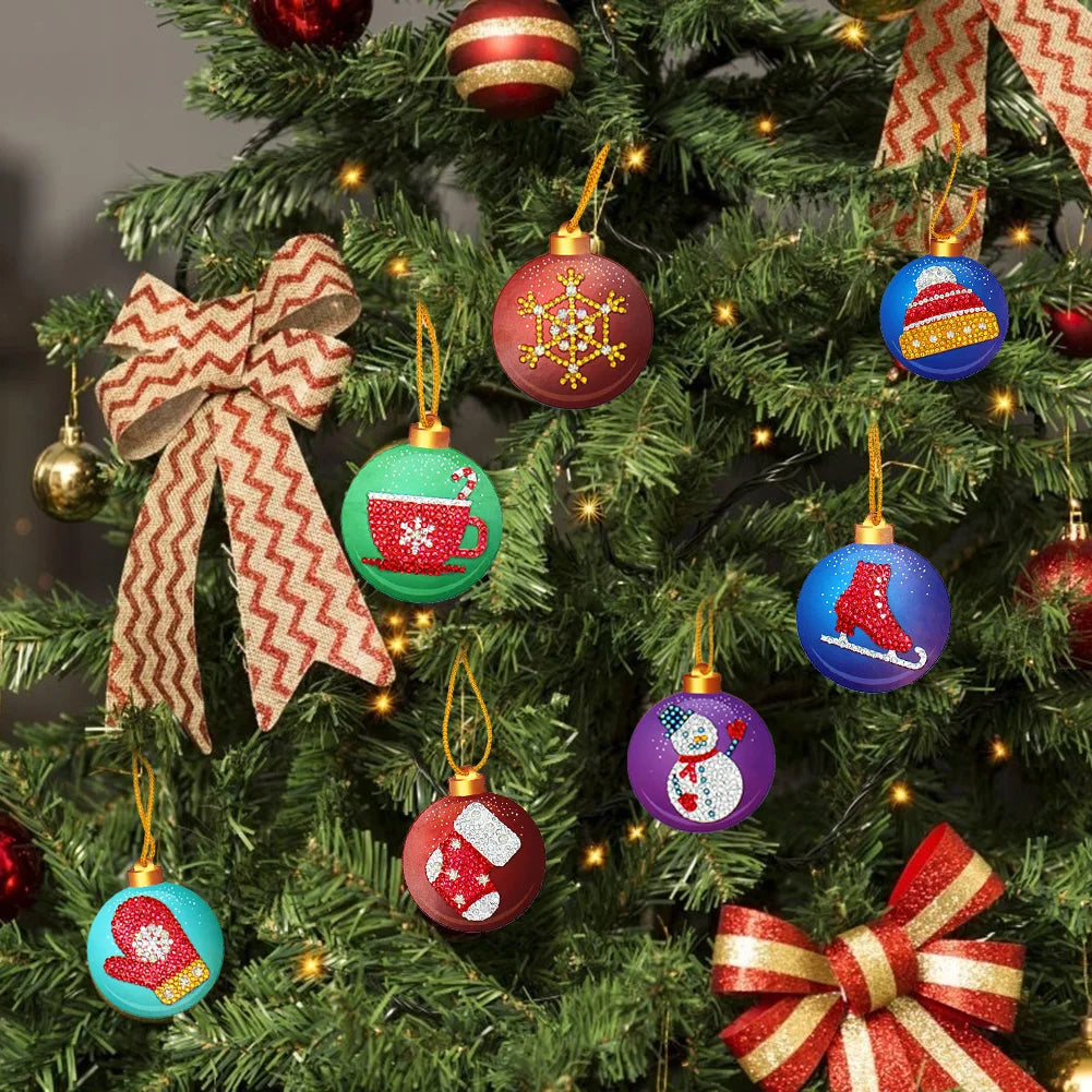 10pcs Christmas Diamond Key Chain Kits Exquisite 5D DIY Single Sided Diamond Art Keychain Colourful for Christmas Decor