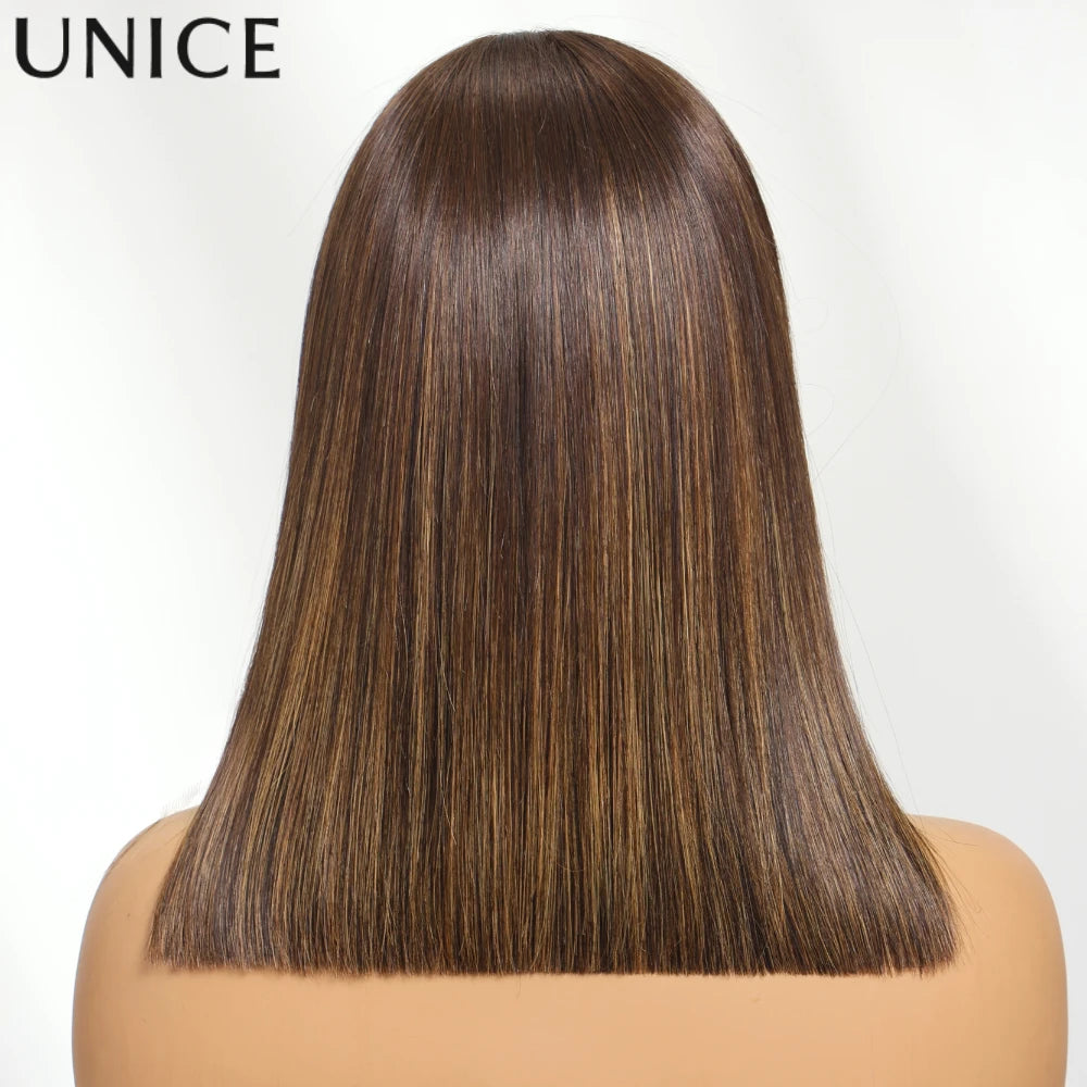 UNice Hair Pre Colored Bob Wig 7x5 Pre Cut Pre Bleached Glueless Wig Human Hair 150% Density