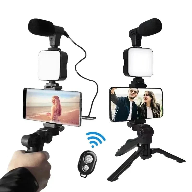 COOL DIER Smartphone Vlogging Kit With Tripod Phone Holder Mini Mic LED Fill Light Starter For TikTok Live Stream Video YouTube