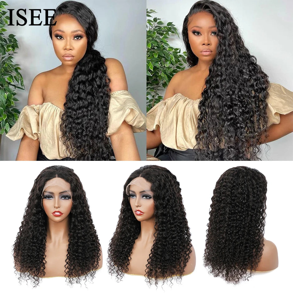 ISEE HAIR HD Transparent Water Wave Frontal Wig 13x4/13x6 Curly Lace Front Human Hair Wigs For Women Deep Wave Lace Frontal Wigs