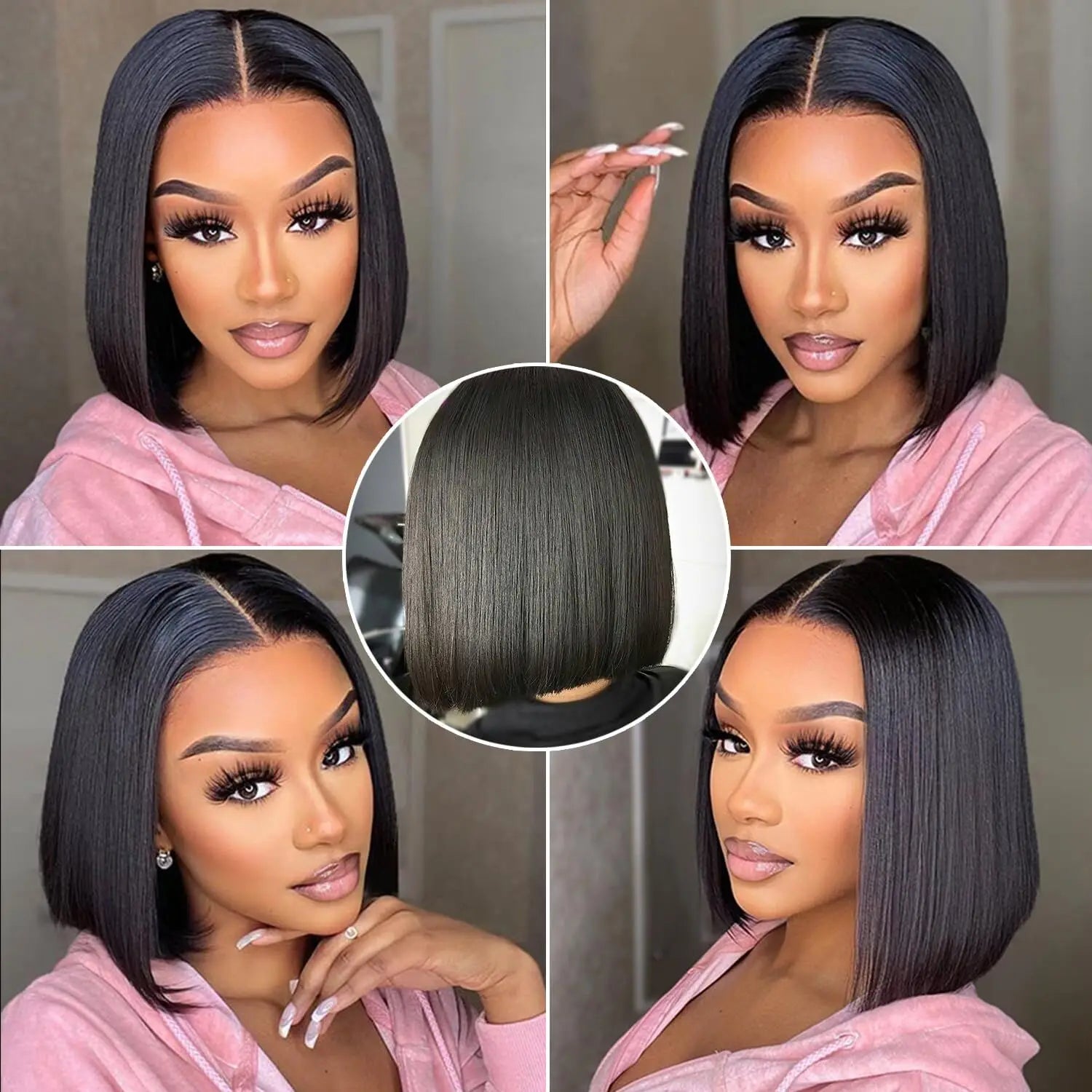 ISEE Hair Wear Go Human Hair Wigs Pre Cut PrePlucked Bone Straight Bob Wigs Transparent 7X5 Lace Front Glueless Wig Ready To Go