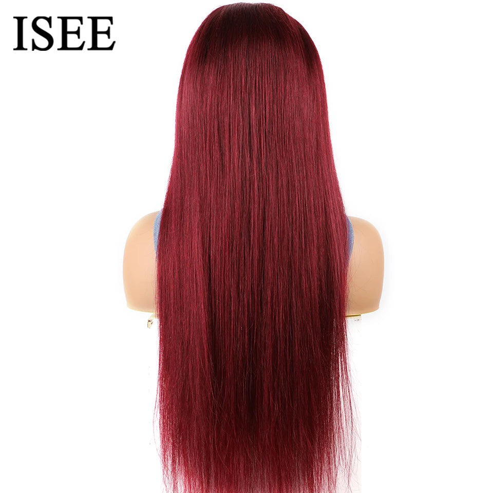 99J Burgundy Glueless Wig - Brazilian Straight Human Hair Lace Front Wig 24 Inch