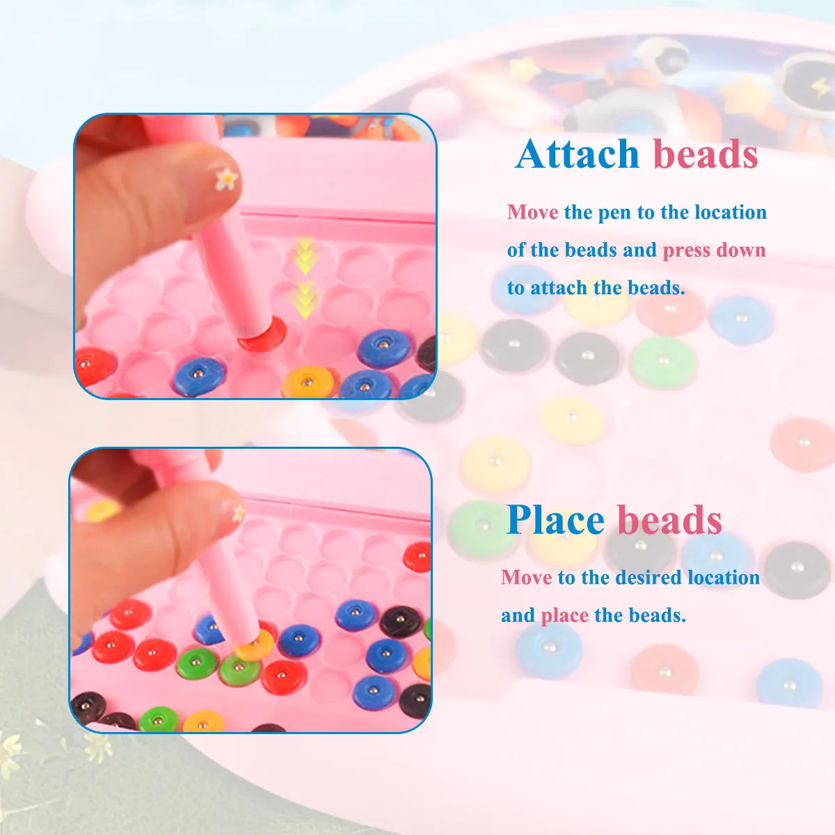 1 PCS Children's Magnetic Doodle Board with Pen & Beads Drawing Toy for 3-8 Years Kids Educational Boy Girl Montessori Gift