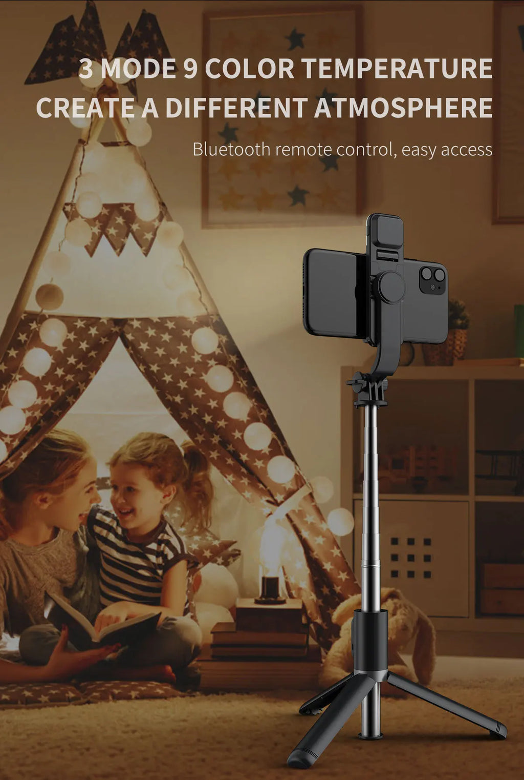 New LED Selfie Stick Foldable Wireless Bluetooth Selfie Stick Tripod with Remote shutter Fill Light Selfie Stck For Smart phone