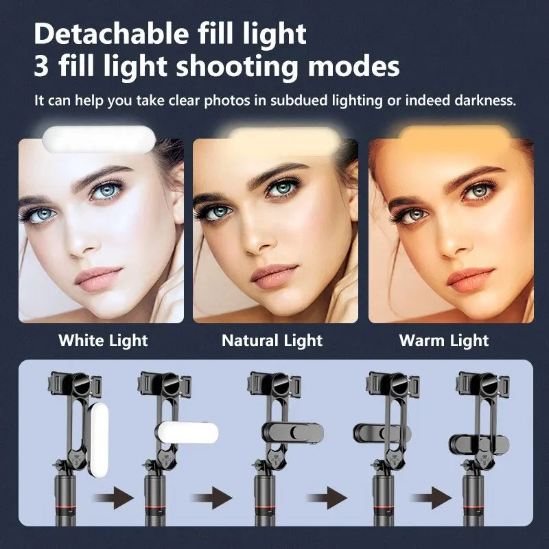 Wireless Bluetooth Selfie Stick Foldable Portable Tripods with Fill Light Shutter Remote Control For Smartphone Video Recording