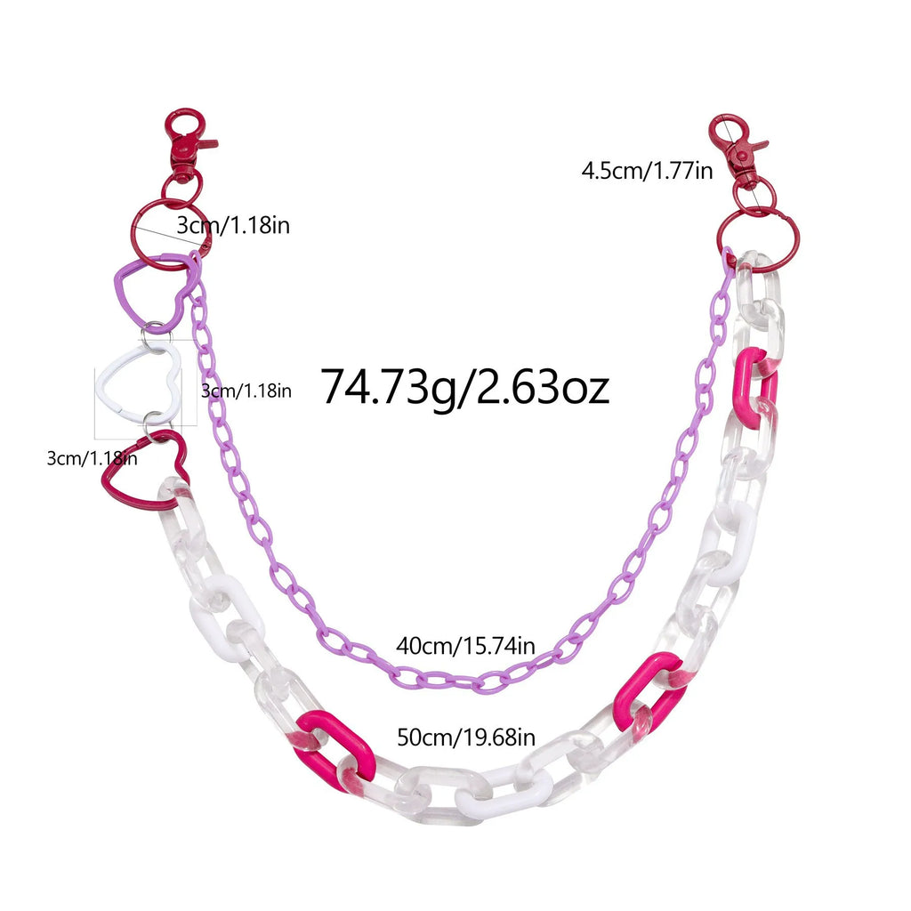 Doulbe Layered Pink Color Strawberry Resin Chain Keychains Women Girls Hip Hop Waist Chain Pants Trousers Chain Bohemian Jewelry