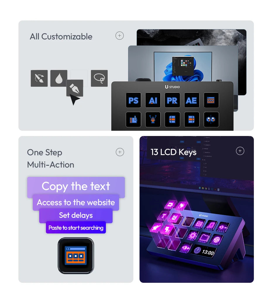 Ulanzi D200 Stream Deck Keyboard 13 LCD Keys All Customizable for Gaming Boardcast Livestreaming Office Content Creation YouTube
