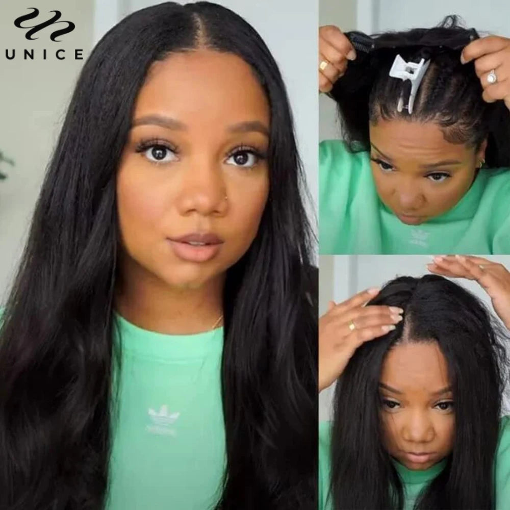 UNice Hair V Part Wig Human Hair Upgrade Drawstring Cap V Part Wig Body Wave Human Hair Wig Mininal Leave Out Vpart Wig