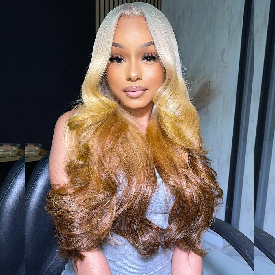 Salon Quality Tuneful Customize Ombre Blonde Orange Brown 13x6 HD Lace Front Human Hair Frontal Wigs Rich Girl Colored Wigs