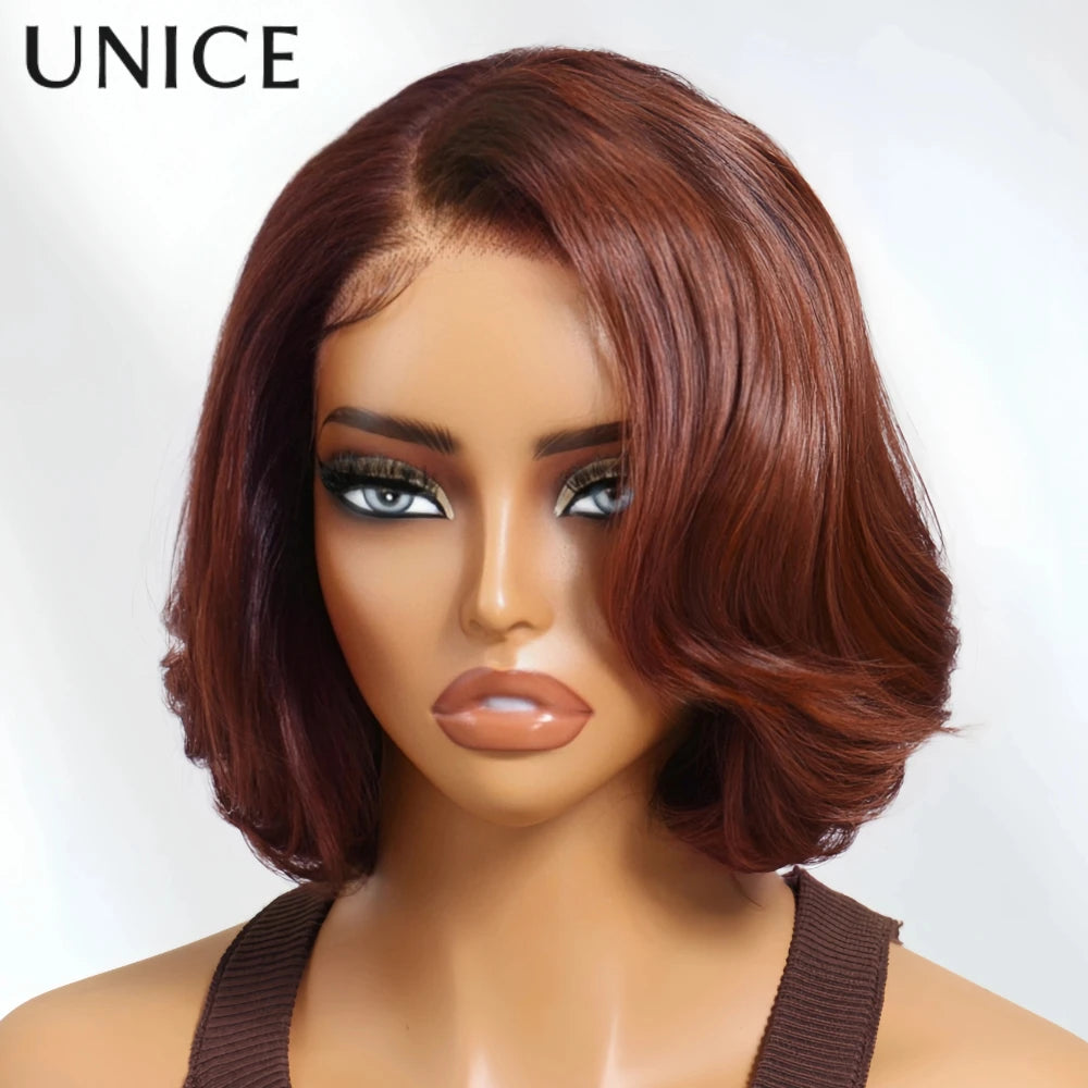 Unice Hair Side Part Blowout Wavy Bob Wig With Drawstring 7x5 Pre Cut Pre Bleached Glueless Wig Human Hair 150% Density