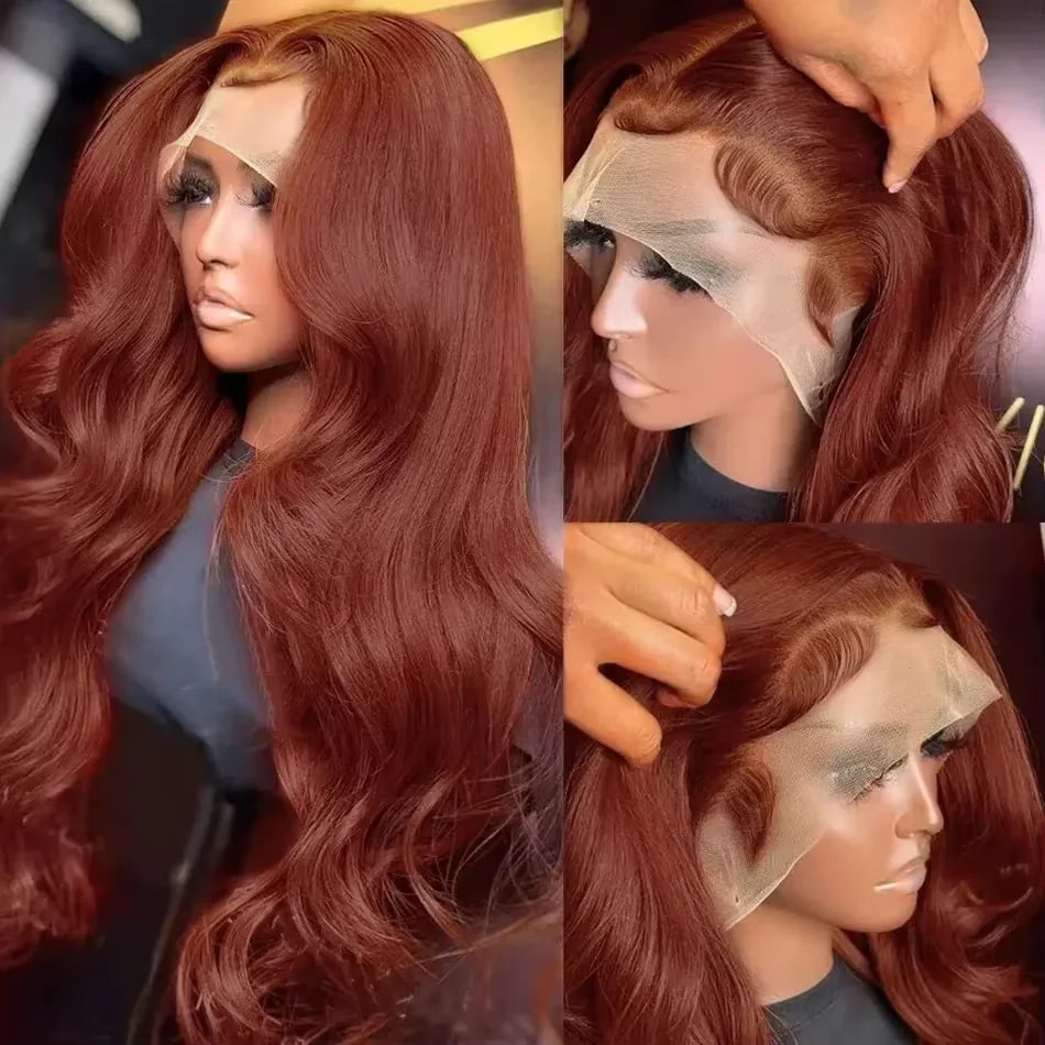 Auburn Reddish Brown Body Wave Lace Front Wig - 100% Human Hair HD Lace 13x6 Frontal Wig