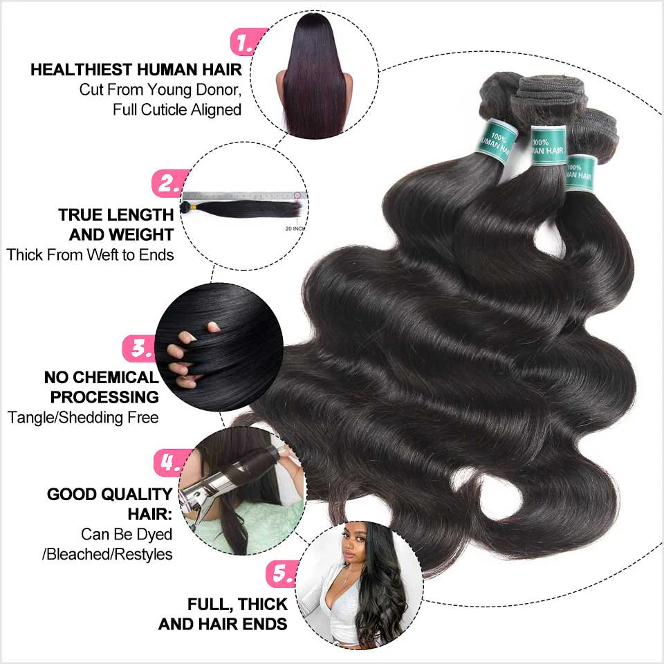Ali Grace Body Wave Bundles With Closure Brazilian 3 Bundles With 4x4 Transparent HD Lace Closure Human Hair With Closure