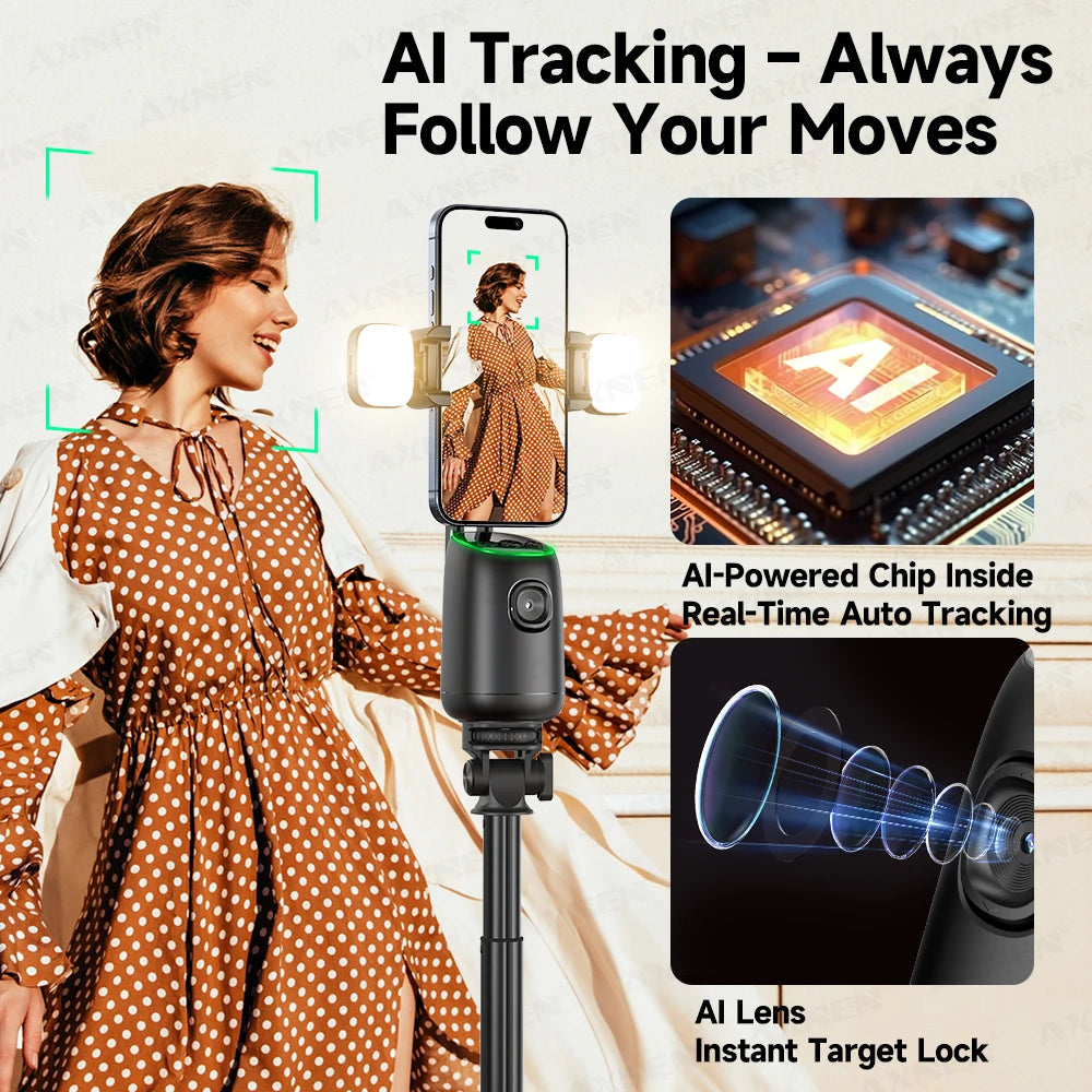 P05 AI Follow Gimbal 360 Rotation Face Tracking Stabilizer Filming Portable Desktop Cellphone Holder for Live/Photo