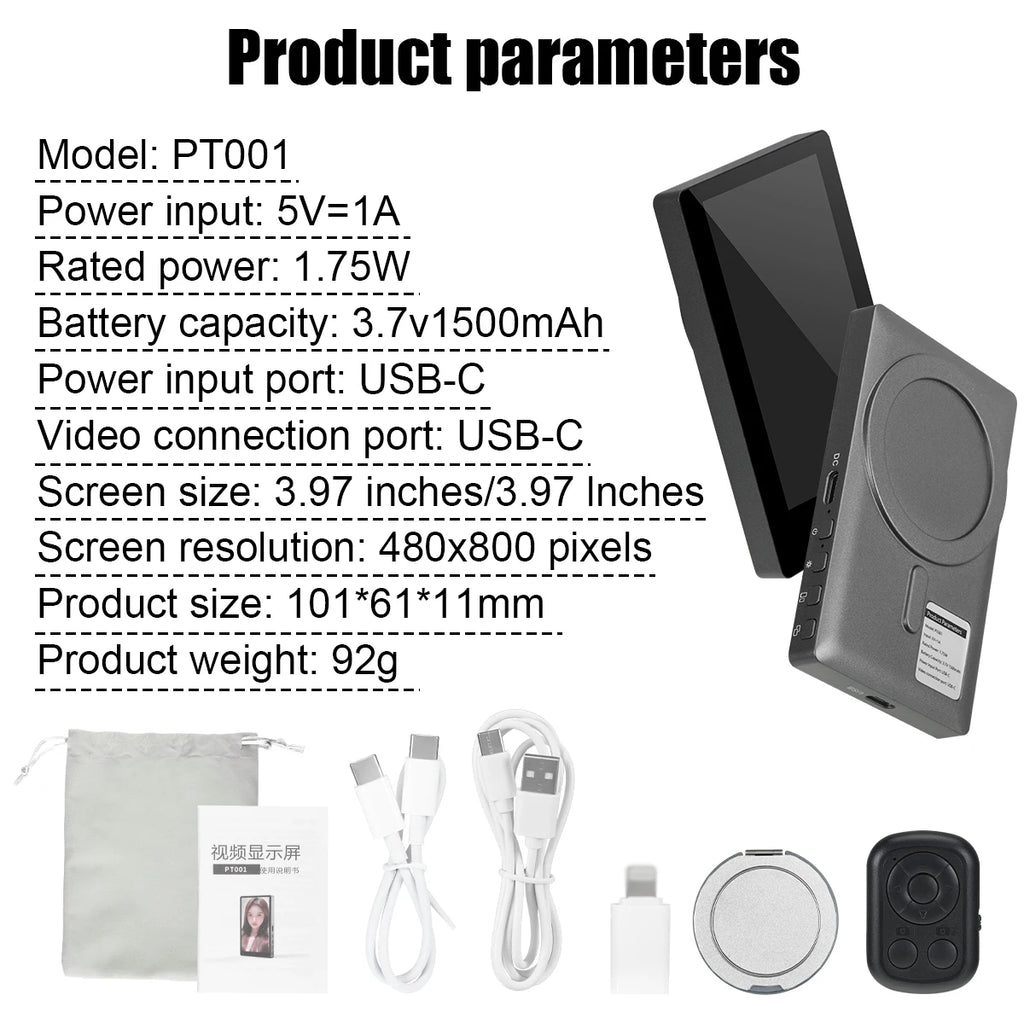 Mobile Phone Wireless Magnetic Selfie Monitor Screen For Smartphone Vlog Live Stream Video Recording for iPhone Android phone