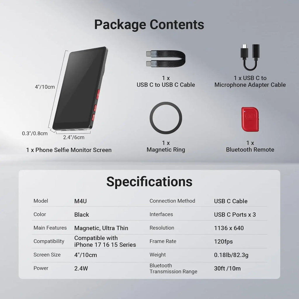 NEEWER 4" Phone Vlog Selfie Monitor Screen, Smartphone Back Camera Monitor with Remote for YouTube TikTok Video Streaming