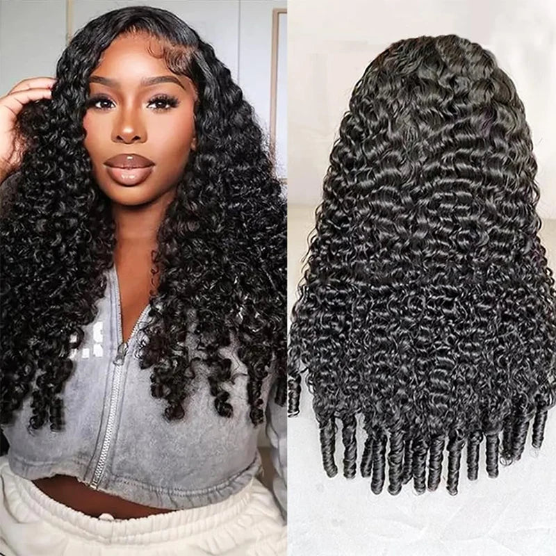 iSEE 250% Density 3 IN 1 Half Burmese Curly Wigs Flip Over Beginner Friendly Go Drawstring Wig No Glue No Sew & Easy Install