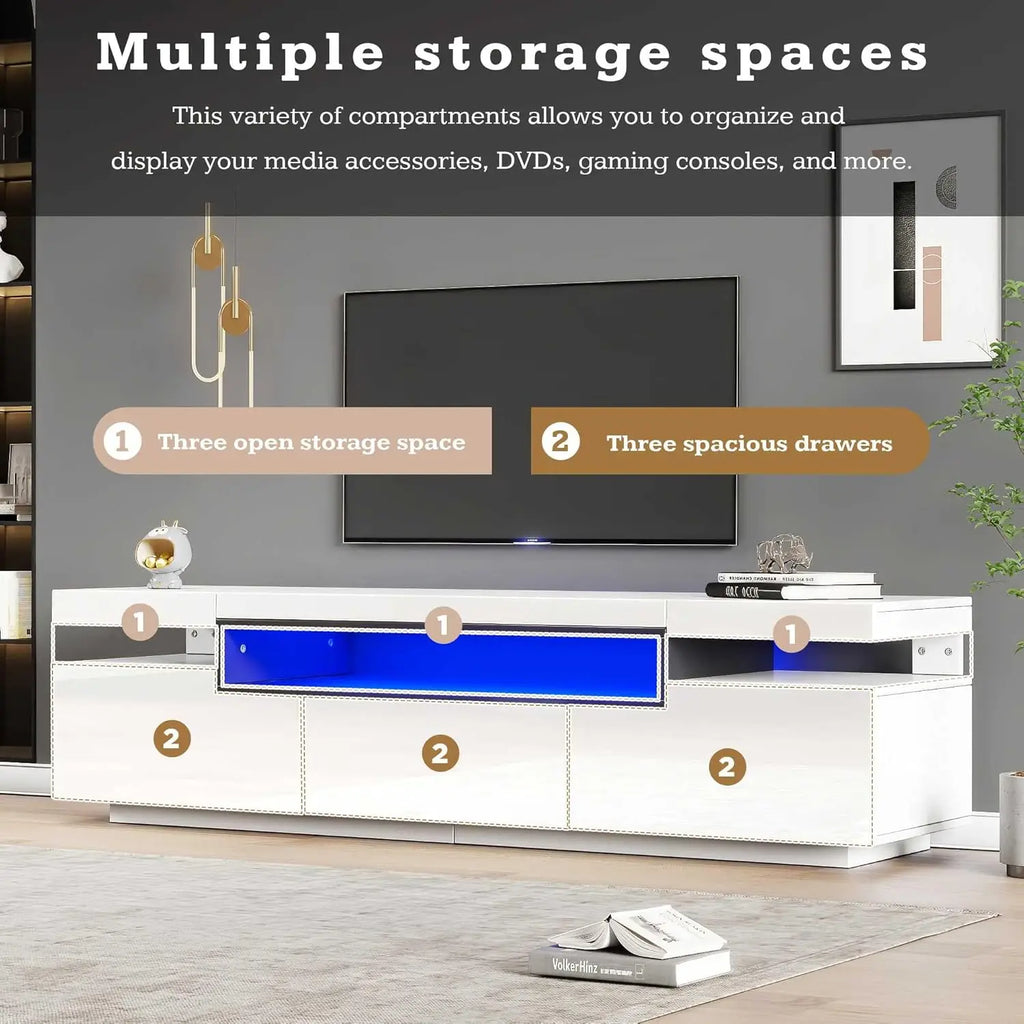 TV stand for 70-inch TV High-visibility TV stand with LED lights with open storage space for bedroom Living room Furniture