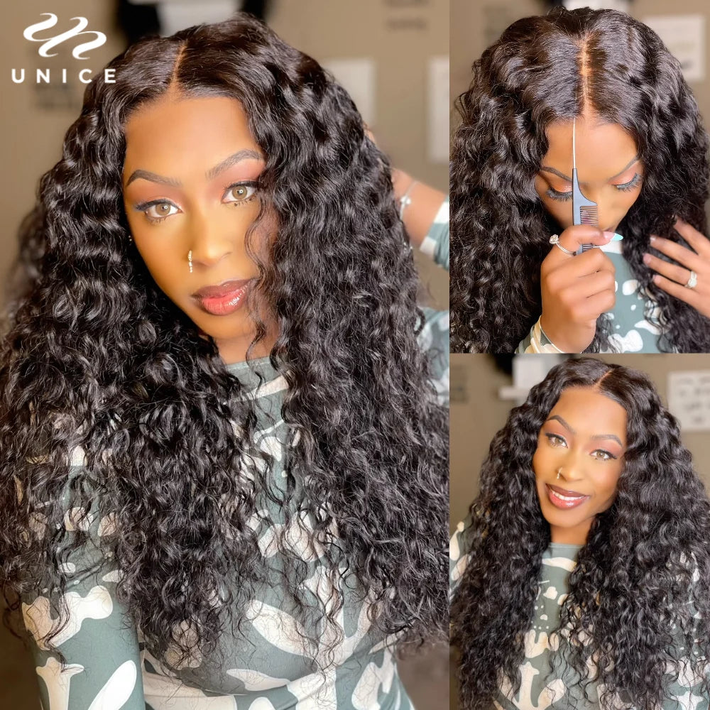 Unice Hair Pre Cut Pre Bleached 7x5 Lace Closure Curly Wig 100% Human Hair Natural Color Glueless Wig Human Hair Ready To Wear