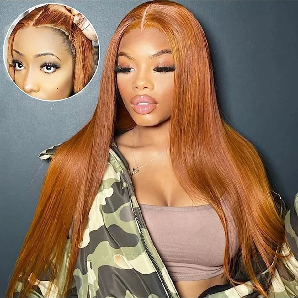 6x4 Glueless Wigs Human Hair Ready To Wear Ginger Blonde Colored Human Hair Lace Closure Wig HD Transparent Lace Front Wigs