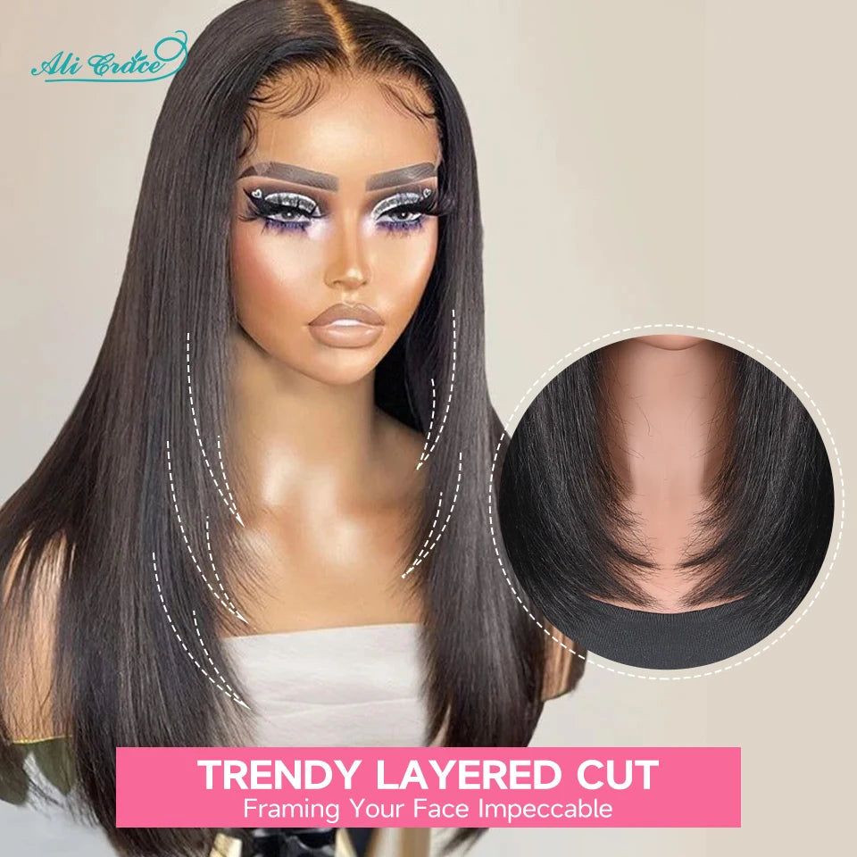 Ali Grace Glueless Wig Pre-cut 5x6 Lace Closure Straight Human Hair Wig Pre-Plucked New Trendy Layered Cut Hair Wigs For Women