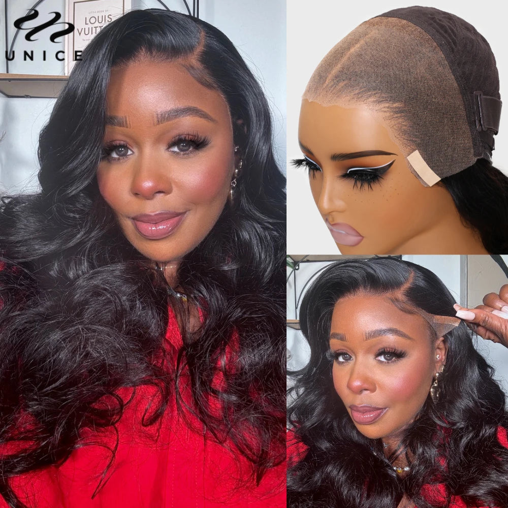 UNice Hair Upgrade Drawstring 13x4 Body Wave Human Hair Lace Frontal Wig Pre Cut Pre Bleached Pre Plucked Lace Wigs 150% Density