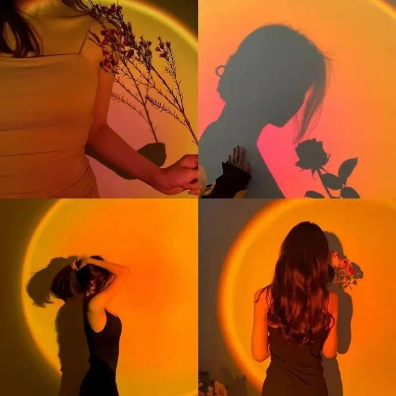 Kerokuru USB Sunset Light Lamp Self Photography Light LED Rainbow Neon Night Light Projector Photography Wall Atmosphere Light