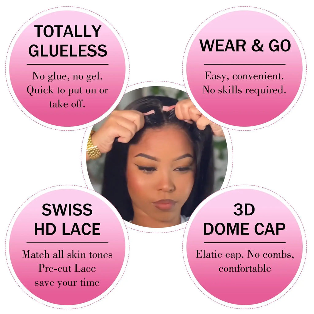ISEE Hair Wear Go Glueless Bob Wig Straight Lace Front Human Hair Wigs 6X4 HD Transparent Pre Cut PrePlucked Wig Ready To Wear