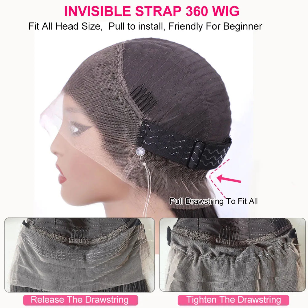 250 Density Straight Lace Frontal Wig Invisible Strap 360 HD Full Lace Glueless Wig Bone Straight Lace Front Human Hair Wig