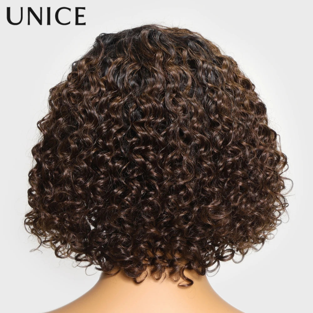 UNICE Hair Short Curly Bob Wig 7x5 Pre Cut Pre Bleached Glueless Wigs Human Hair Ready To Wear 150% Density